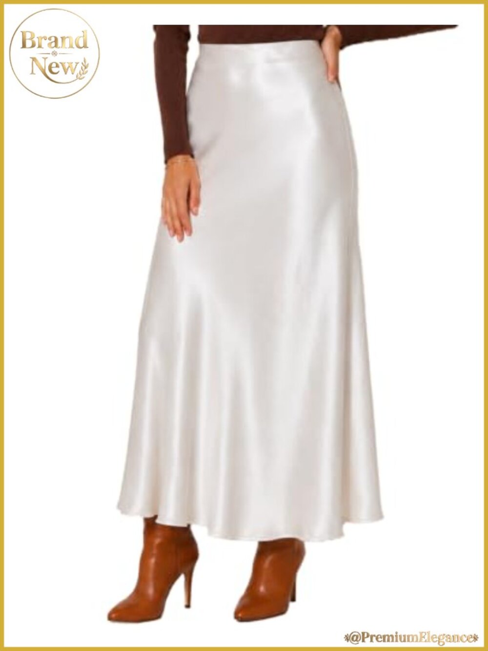 Women's A-Line Satin Maxi Skirt High Waist Silk Long Skirt